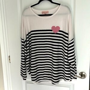 Philosophy Republic Clothing Striped Sweater with Pink Heart Crewneck